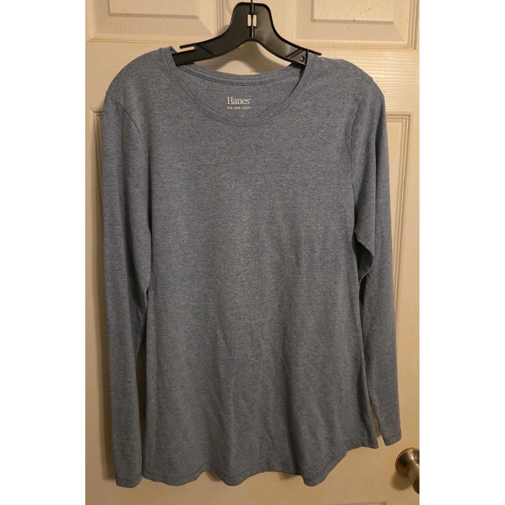 Hanes Live Love Color Womens Long Sleeve T Blue Size L